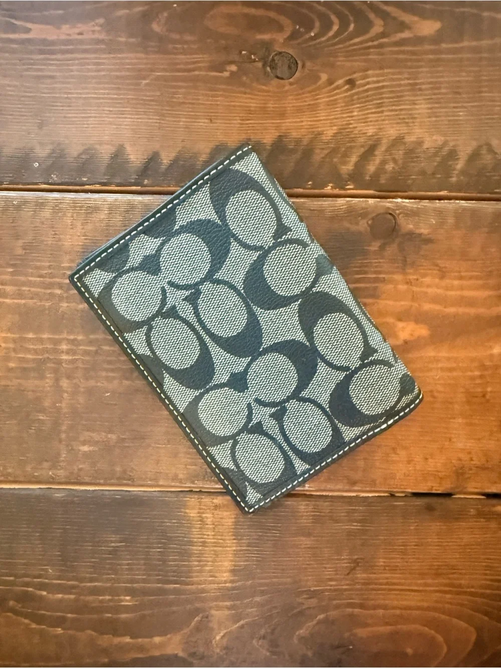 Coach Black and White Signature Stripe passport holder